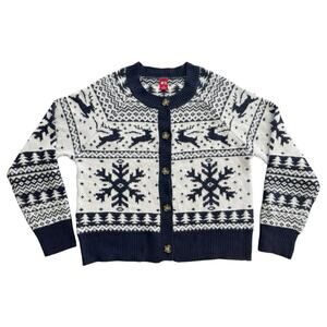 Dec 25 Nordic Fair Isle Navy Blue Christmas Cardigan Sweater Size Medium Holiday